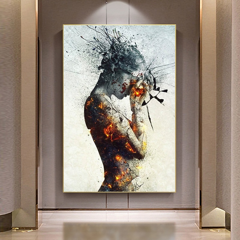Graffiti Art Of Fire Girl Canvas Paintings On the Wall Art 100% Handmade  Woman Modern Art Picture Home Wall Decor4