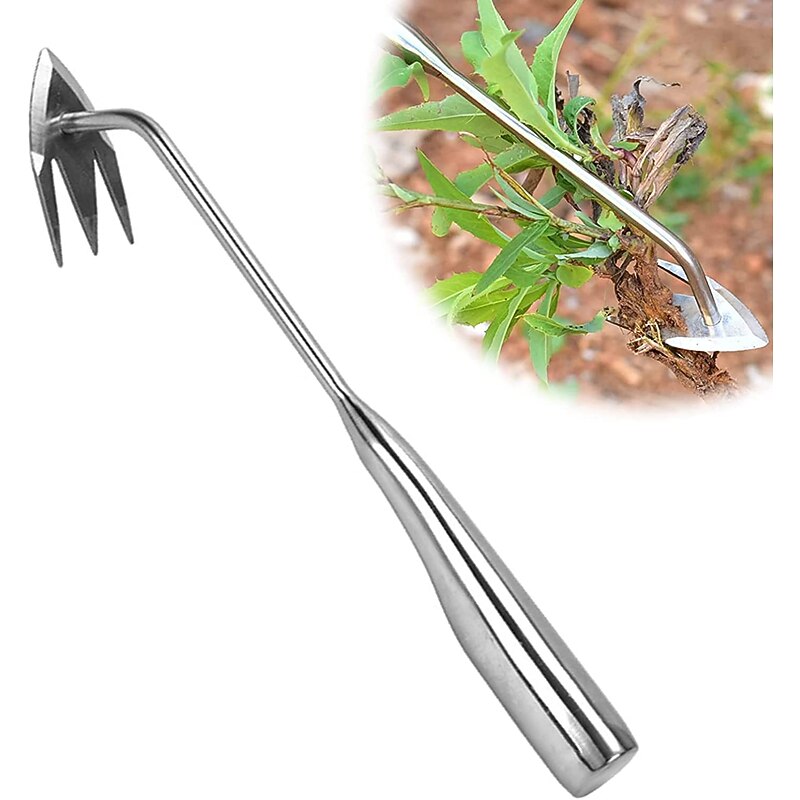 Stainless Steel Multifunctional Weeder, Hand Weeder Tool Stand Up Weed Puller Tool with Long Handle, V-Shaped Light Duty Hand Weeder for Lawn Garden Yard Farm Weed Removal