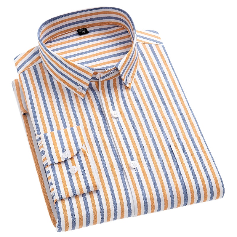 Men's Dress Shirt Striped Shirt Non Iron Shirt Oxford Shirt Stripe Wedding Vacation grey blue Yellow Light Green Blue Long Sleeve Turndown All Seasons Clothing Apparel Button-Down