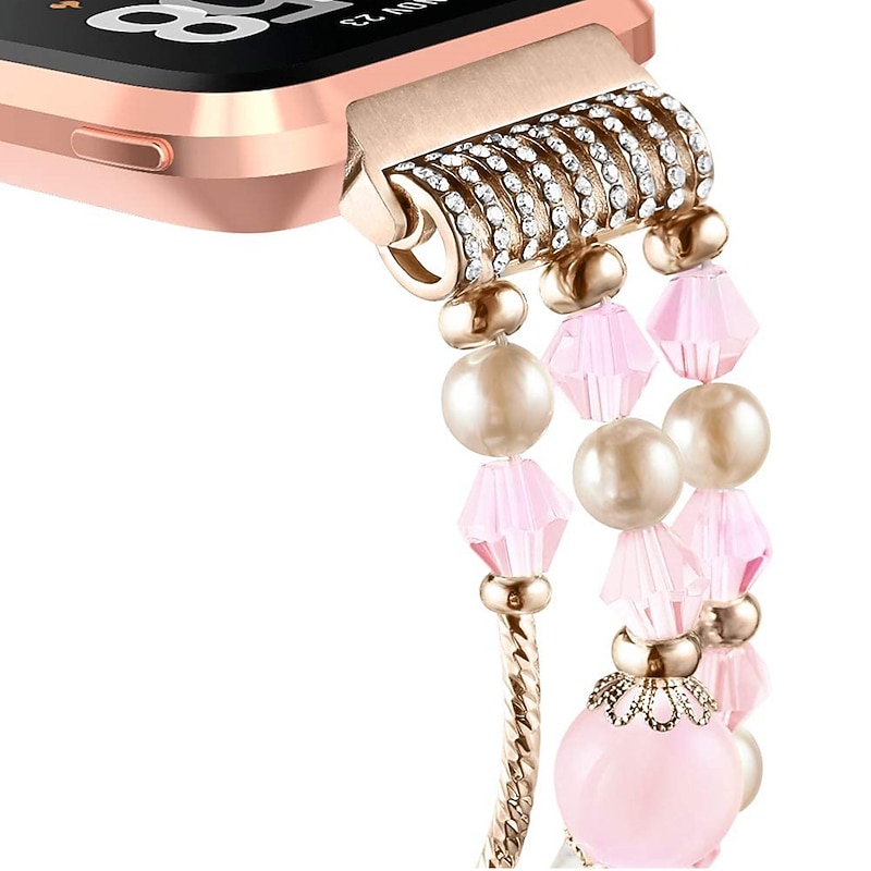 Smart Watch Band Compatible with Fitbit Versa 2 / Versa Lite / Versa SE / Versa Alloy Beaded Smartwatch Strap Bling Diamond Beaded Women Men Jewelry Bracelet Replacement  Wristband4