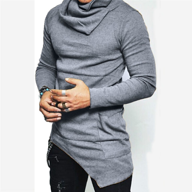 Men's T Shirt Tee Top Long Sleeve Shirt Long Sleeve Pile Neck Summer Plain Fashion Designer Basic Vacation Street Going out Black Khaki Grey Top Tee for Men