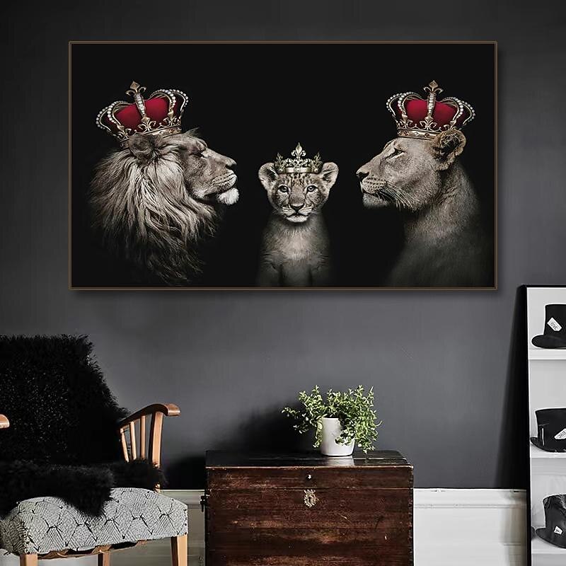 Abstract Black White Family of lions Painting Crown Lions Canvas Posters and Prints Picture for Modern Living Room Decoration3