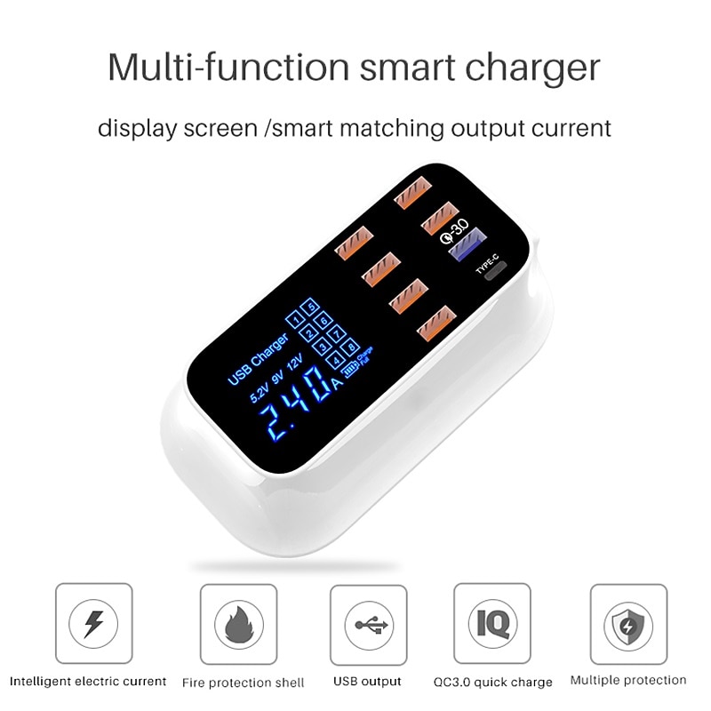 8USB Mobile Phone Fast Charging Digital Display QC3.0 Flash Charging Fast Multi-function PD Fast Charging Multi-port Charger With Display4
