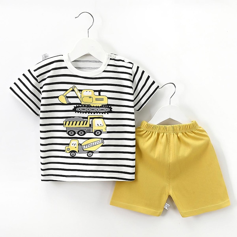 2 Pieces Toddler Boys' T-shirt & Shorts Outfit Cartoon Short Sleeve Cotton Set School Adorable Daily Summer Spring 3-7 Years B60 B73 B524