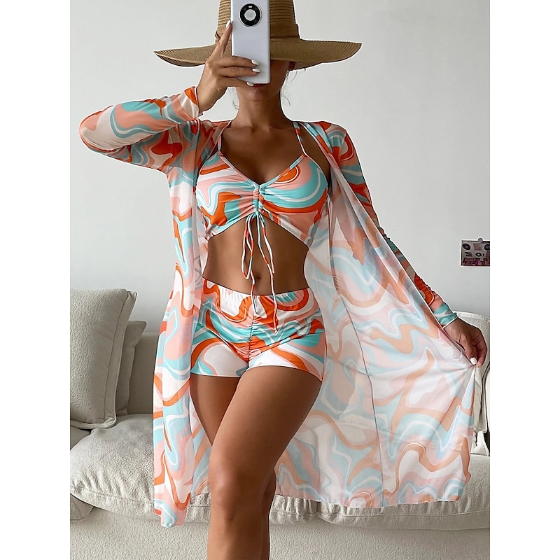Women's Normal Swimwear Bikini Swimsuit 3-Piece Printing Beach Wear Push Up Graphic Sleeveless Bathing Suits