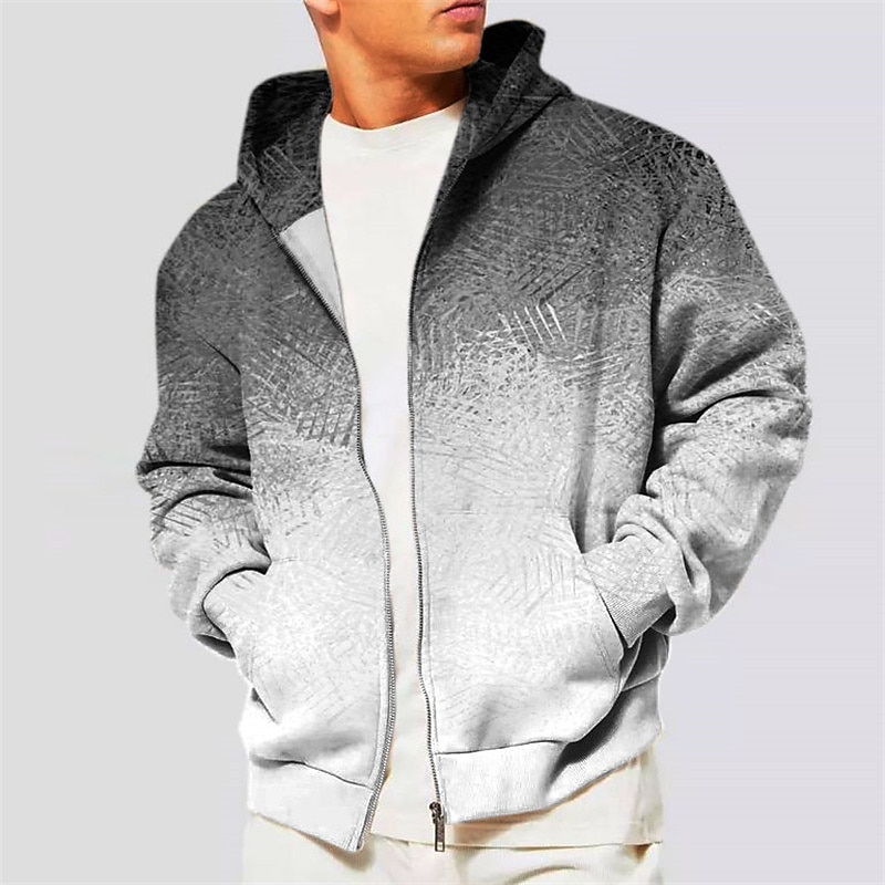Men's Geometric Graphic Prints Hoodie Hoodies Sweatshirt Streetwear Designer Long Sleeve Hooded Sports & Outdoor Daily Sports Blue Brown Zipper Print Spring &  Fall Designer