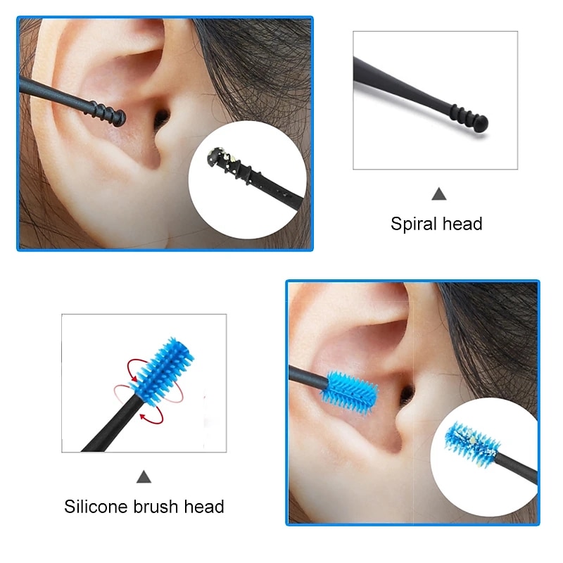 2pcs Double-Sided Earpick Soft Silicone Spiral Rotating Ear Wax Cleaner Ears Remover Clean Tool Spiral Design2