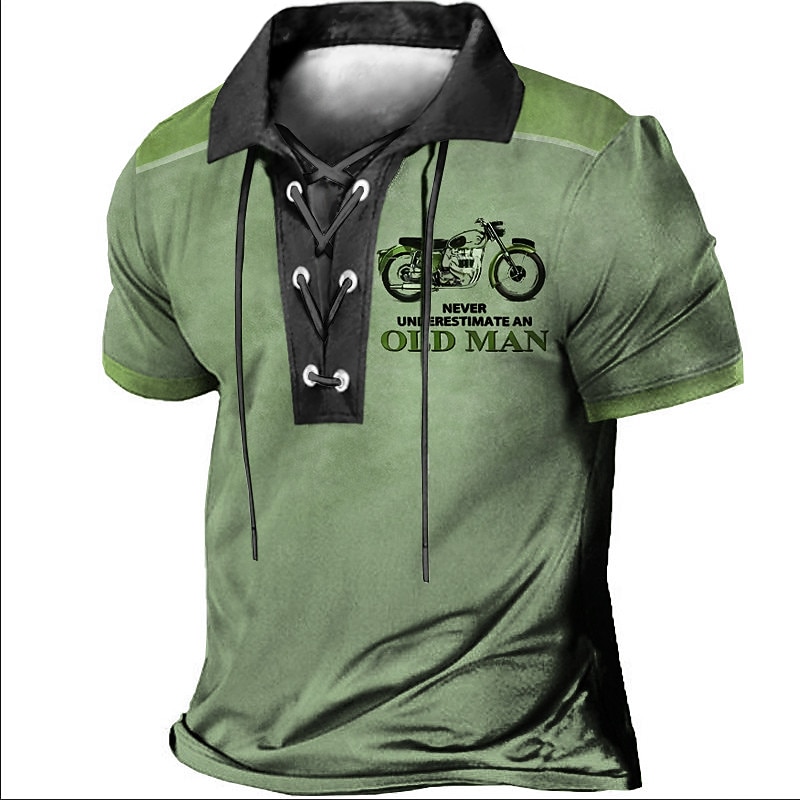 Men's Vintage Motorcycle Graphic Tee - "Never Underestimate an Old Man" Short Sleeve Lace-Up Casual Biker Lifestyle T-Shirt3