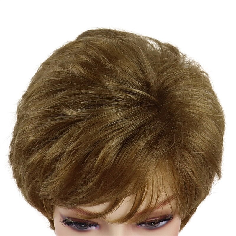 Synthetic Short Wigs for White Women Sandy Blonde Wig with Bangs Mix Brown Color Curly Wig Hair Ombre Elderly Wig Mom3