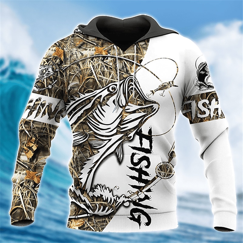 Men's Graphic Prints Fish Hoodie Hoodies Sweatshirt Streetwear Designer Long Sleeve Hooded Daily Sports White Print Spring &  Fall Designer