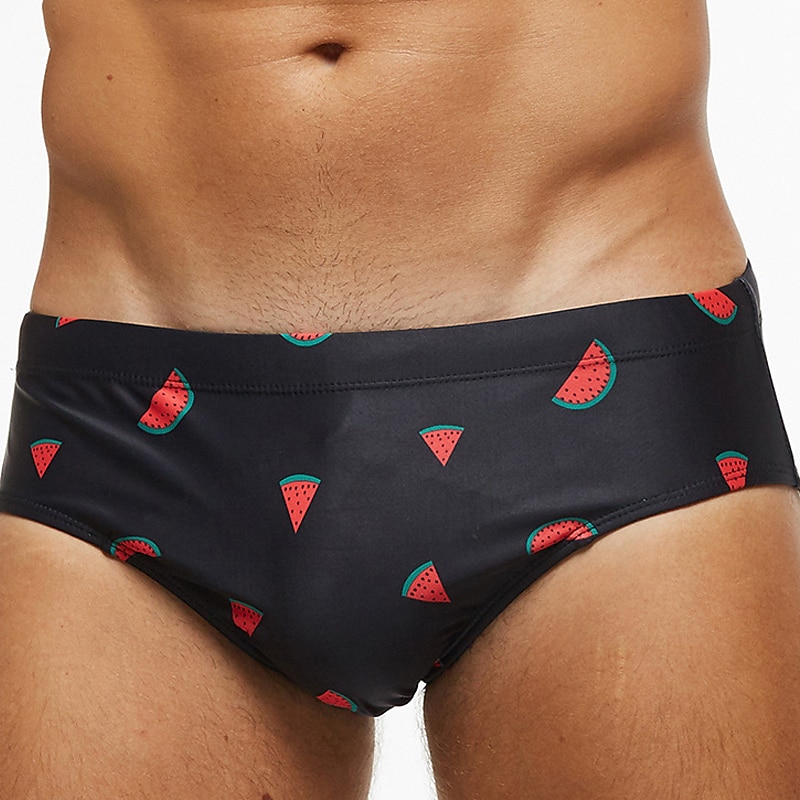 Men's Swimwear Swim Briefs Floral Tropical Beach Swimming Pool Sporty Basic Black White2