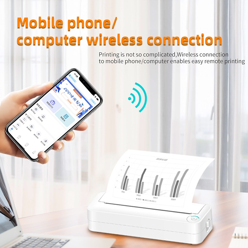 A4 Printer Portable Thermal Printer Wireless Bluetooth Office File Machine for iOS and Android Phone Photo Homework Maker2