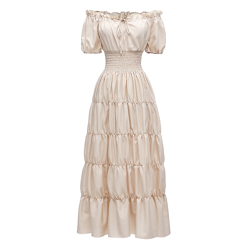 Medieval Renaissance Cocktail Dress Peasant Looks Chemise Irish Puff Balloon Sleeve Pirate Viking Outlander Off Shoulder Flounced Fancy Dress Women's Celtic Pirate Fantasy Masquerade Vacation Party