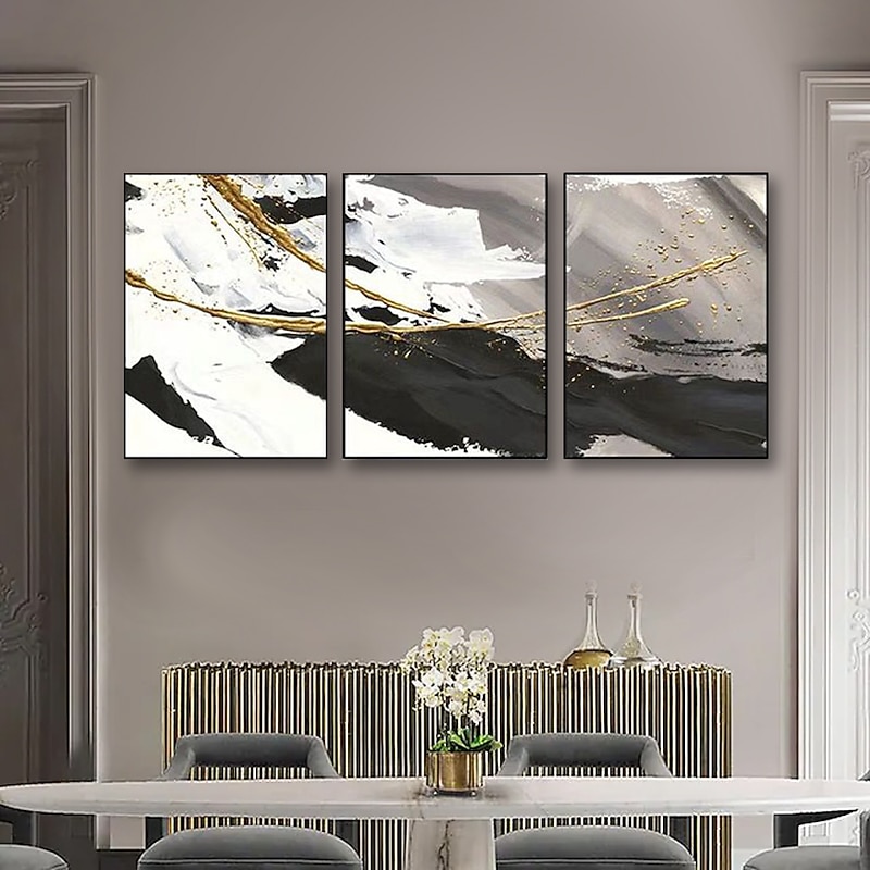 Oil Painting Handmade Hand Painted Wall Art Three Panels Modern Black White Abstract Home Decoration Decor Rolled Canvas No Frame Unstretched3
