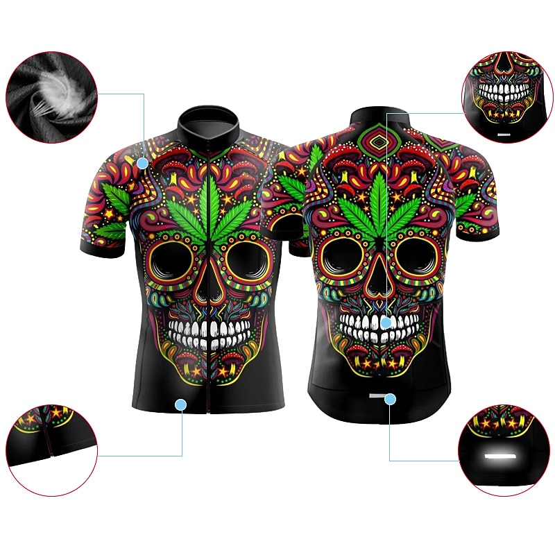 Men's Cycling Jersey Graphic Skull Funny Short Sleeve Bike Jersey Top with 3 Rear Pockets Mountain Bike MTB Road Bike Cycling Quick Dry Reflective Strips Back Pocket Moisture Wicking Sports Black Blue2