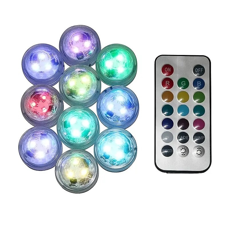 12pcs Underwater Submersible LED Pool Light Waterproof with Remote Control for Bath Tub Vase Aquarium Party Wedding Decor Battery Operated3