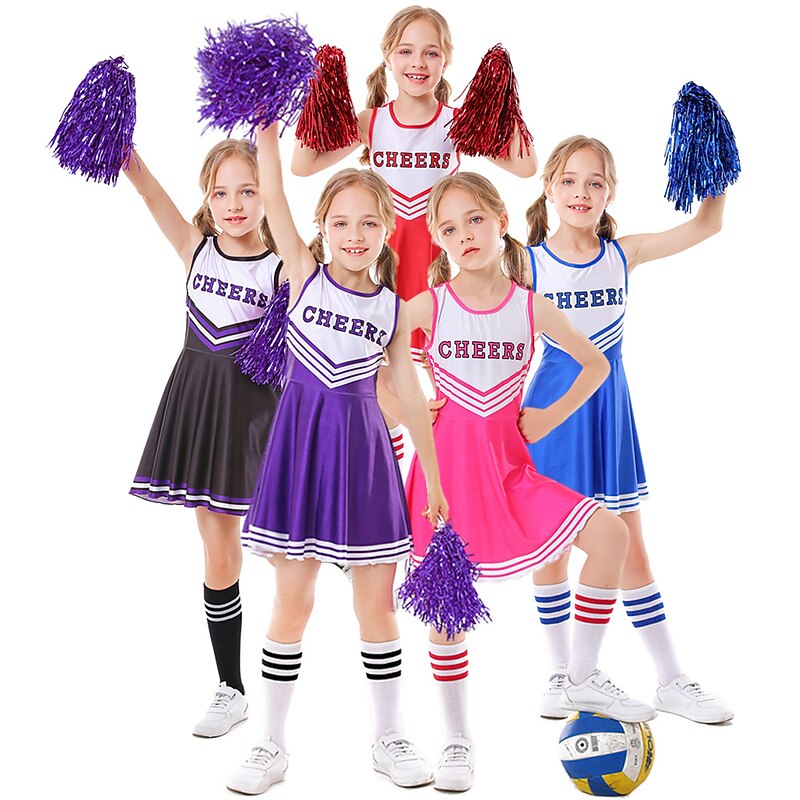 Girls' Cheer Leaders Dancer Performance Dancing Dress More Accessories Classic & Timeless Polyester bright red Black Blue Dress Socks Accessory Set2