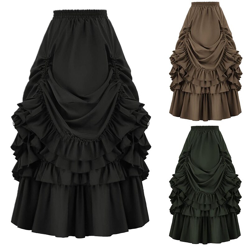 Retro Vintage Punk & Gothic Medieval Skirt Goth Girl Flounced Fancy Dress Women's Fantasy Steampunk Masquerade Casual Daily Adults' Skirts