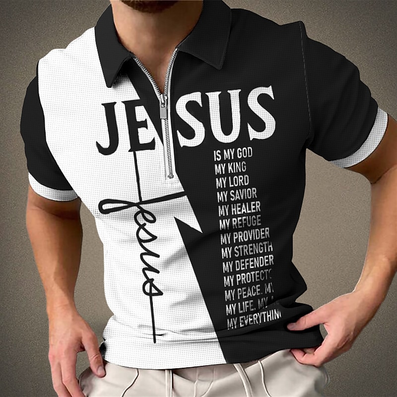 Men's Graphic Prints Waffle Polo Shirts Polo Shirts Zip Polo Short Sleeves Turndown Fashion Designer Casual Outdoor Street Casual Zipper Print Summer Spring White Yellow Blue