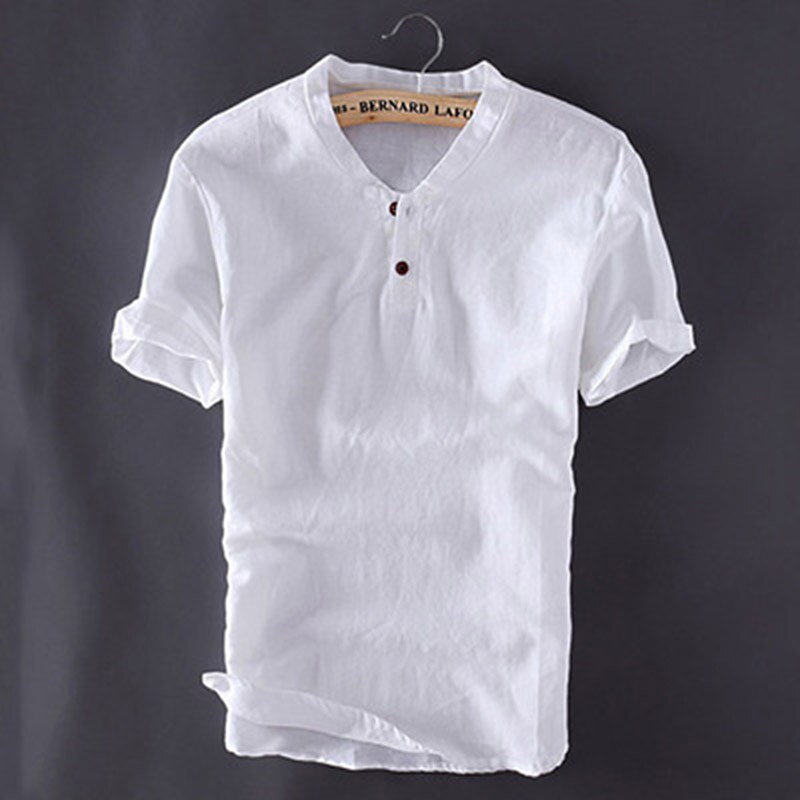 Men's Shirt Cotton Linen Shirt White Cotton Shirt Summer Shirt Beach Shirt Plain Vacation Hawaiian White Blue Khaki Short Sleeve V Neck Spring & Summer Clothing Apparel Basic2