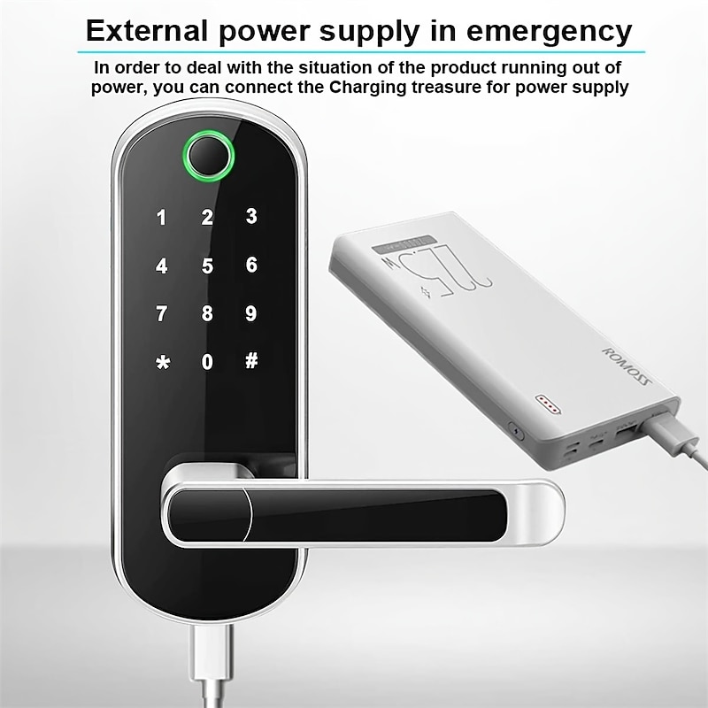 Smart 5 In 1 Door Lock With Handle Biometric Technology Storage Memory Function 5
