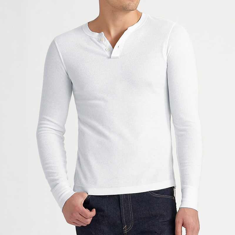 Men's Button T Shirt T Shirt Henley Shirt Long Sleeve Shirt Long Sleeve Henley Spring, Fall, Winter, Summer Plain Classic Casual Big and Tall Button-Down Street Casual Holiday Black White Navy Blue