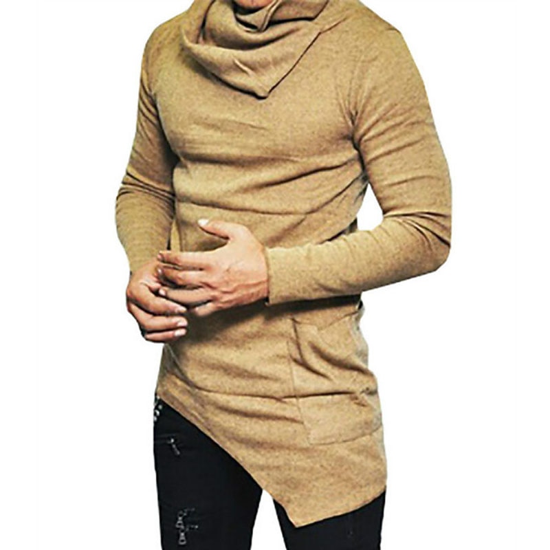 Men's T Shirt Tee Top Long Sleeve Shirt Long Sleeve Pile Neck Summer Plain Fashion Designer Basic Vacation Street Going out Black Khaki Grey Top Tee for Men2