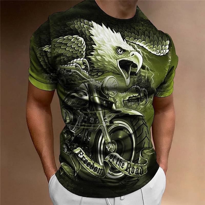 Men's Graphic Eagle Motorcycle T Shirt Motorcycle T Shirt Short Sleeve T shirt 3D Print Crew Neck Shirt Vintage Fashion Designer Outdoor Daily Sports Red Blue Dark Green Spring & Summer Clothing2