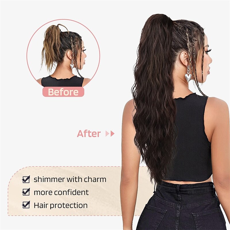 Ponytail Extension 26 Inch Drawstring Ponytail Hair Extensions for WomenLong Curly Wavy Ponytail Natural Wavy Synthetic Hairpiece for Women Daily Use party4