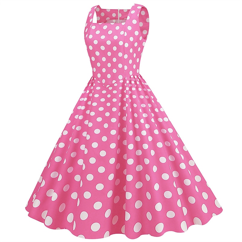 Retro Vintage 1950s Rockabilly Knee Length Swing Dress Flare Dress Sleeveless Polka Dot Fancy Dress Women's Carnival Masquerade Party / Evening Dailywear Casual Adults' Dress Spring & Summer3