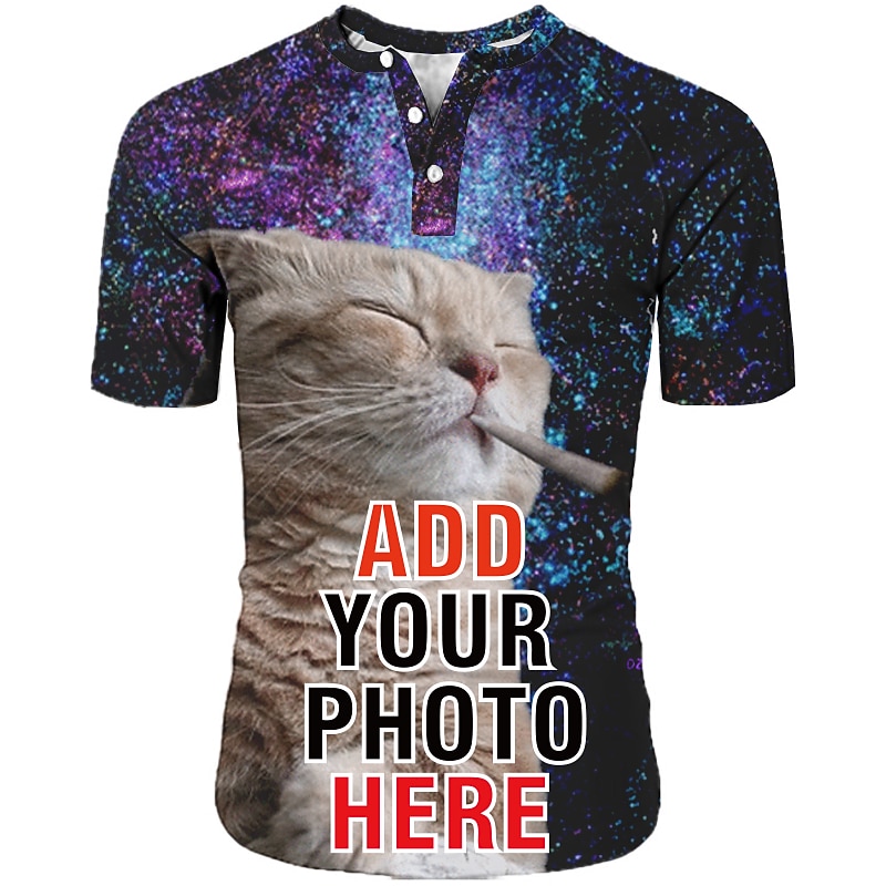 Men's Custom Henley Shirt Tee 3D Print Short Sleeve Button-Down Graphic Apparel Basic Casual Designer Unique Style Personalized Valentine Gift Custom Made