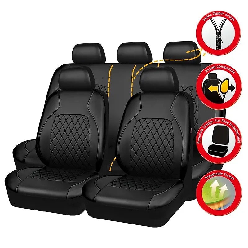 Universal PU Leather Car Seat Covers Set, Full Coverage Car Seat Protector Covers Fit For Cars, Trucks, SUVs3