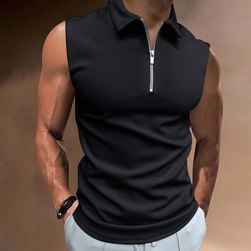 Men's Polo Shirts Golf Shirt Casual Holiday Lapel Quarter Zip Sleeveless Fashion Basic Plain Quarter Zip Summer Regular Fit White Dark Navy Blue Sky Blue Dark Green Brown Polo Shirts3