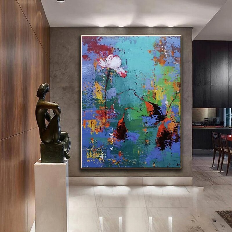 Handmade Oil Painting Canvas Wall Art Decoration Modern Abstract Textured Lotus Flowers for Home Decor Rolled Frameless Unstretched Painting4