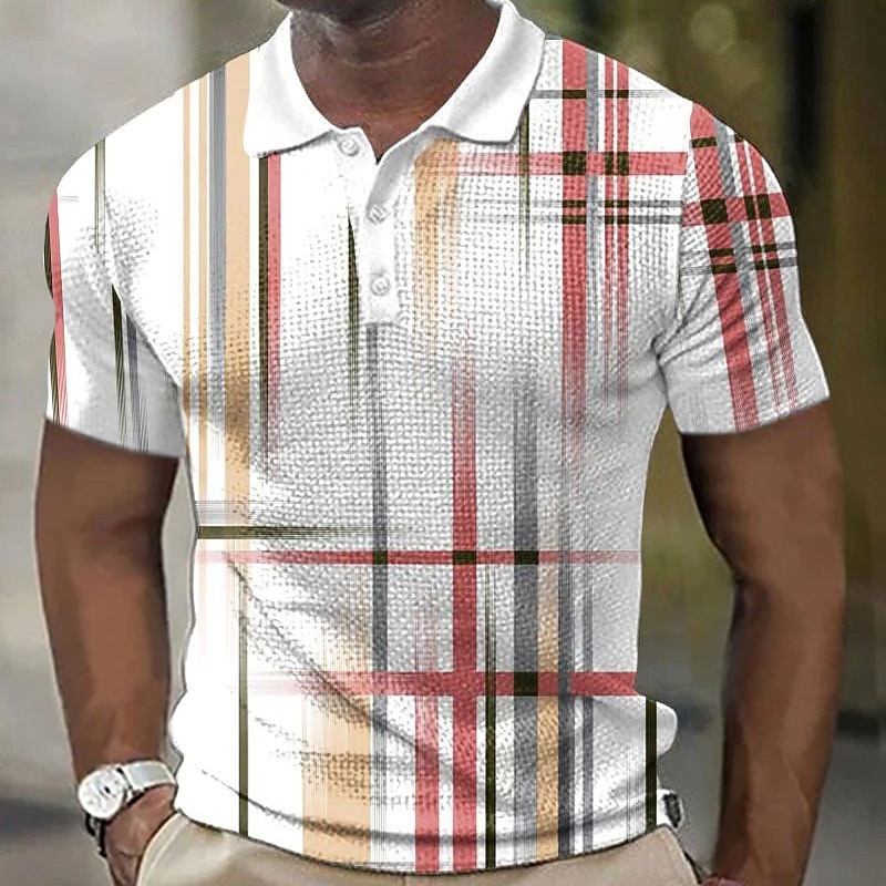 Men's Geometric Waffle Polo Shirts Golf Shirt Short Sleeve Polo Shirts Collared Shirts Business Casual Vacation Wear Formal Wear Festival Wear Buttons 3D Print Red Blue Orange