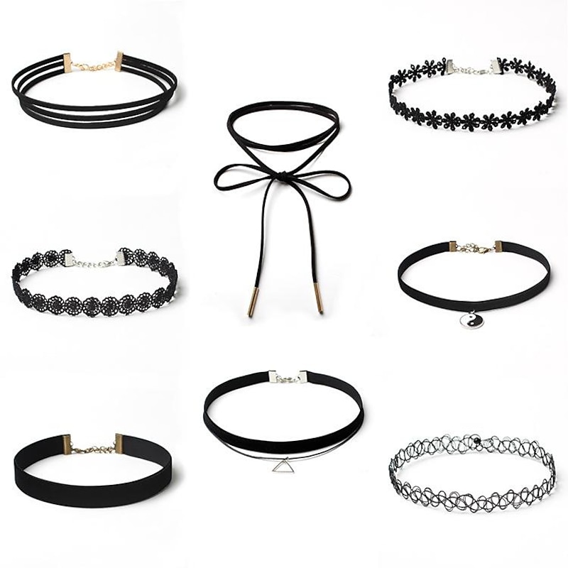 Necklace Lace Chocker Set Black Velvet Choker Set Classic Gothic Tattoo Lace Chokers Punk & Goth Lolita Cosplay Women's Costume Jewelry Fashion Jewelry2