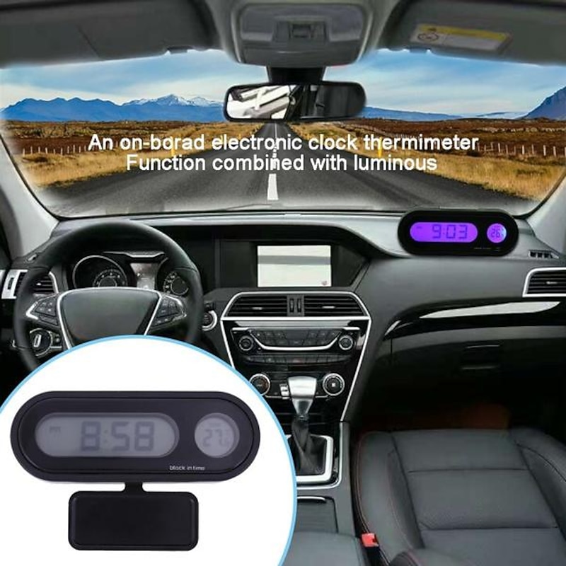 Car Digital Clock Electronic Thermometer Clock LCD Display Luminous Temperature Clock Mini car clock Electronic Clock car watch Auto Dashboard Clocks Luminous2