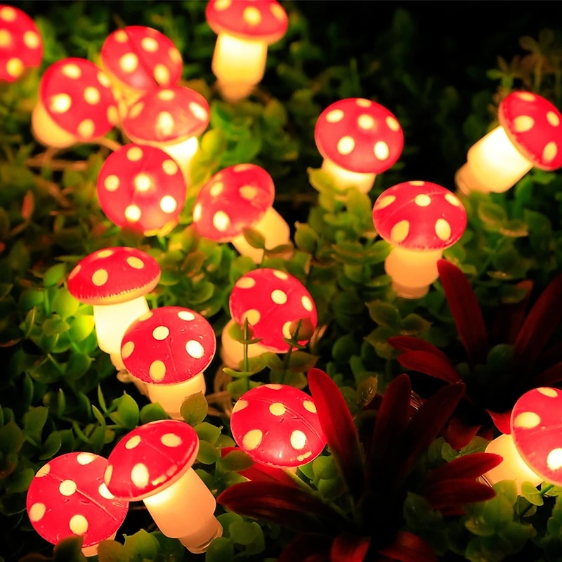 Solar Mushroom Lights Holiday Garland String Lights 7M-50LEDs 6.5M-30LEDs Outdoor Waterproof Mushroom Fairy lights Christmas Party Wedding Garden Lawn Decoration2