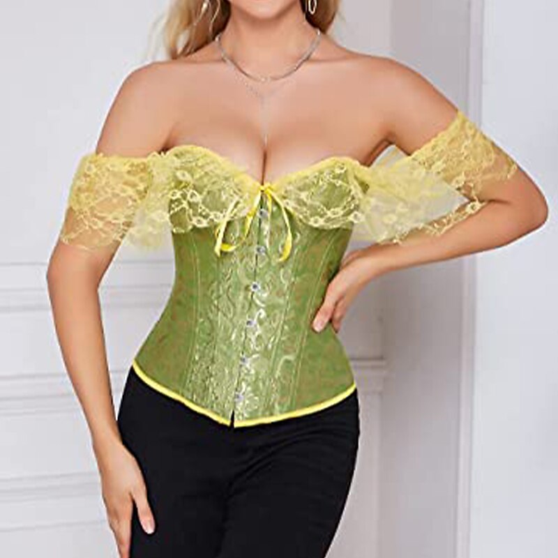 Women Floral Lace Off Shoulder Overbust Corset Bustier Boned Overbust Corset Bodyshaper Lingerie Top Rococo Punk & Gothic4