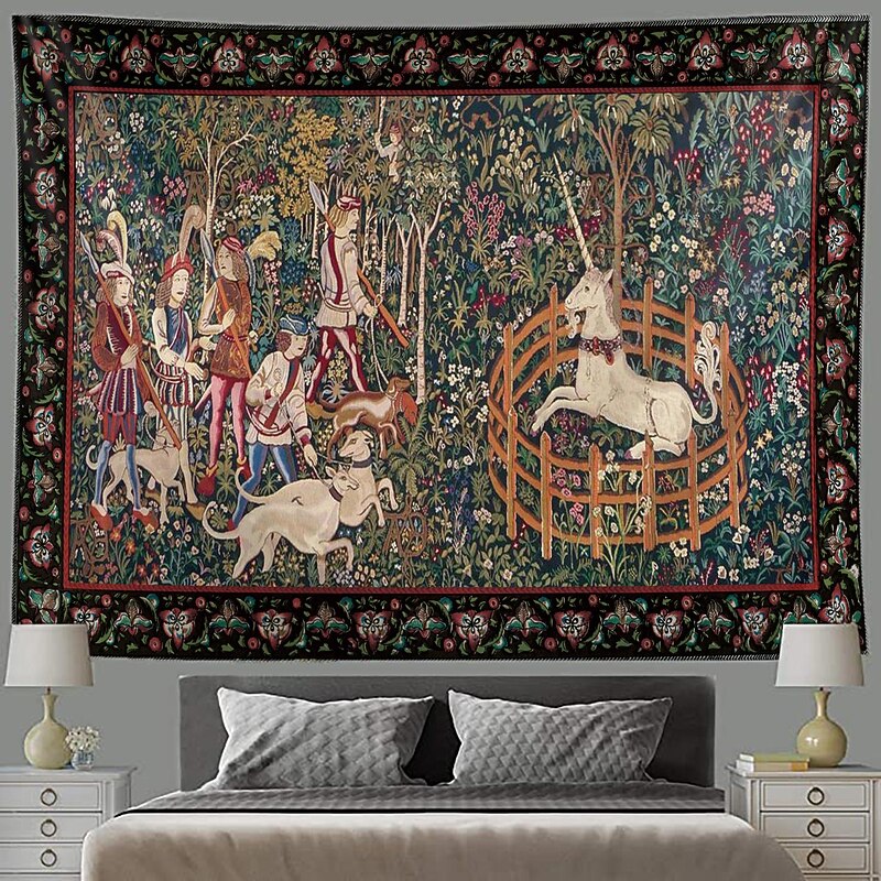Unicorn Medieval Tapestry Middle Age Tapestry Wall Art Large Mural Decor Photograph Backdrop Blanket Curtain Home Bedroom Living Room Decoration4