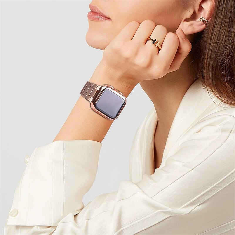 Compatible with Apple Watch band 38mm 40mm 41mm 42mm 44mm 45mm 49mm with Case Shockproof Stainless Steel Strap Replacement Wristband for iwatch Ultra 2 Series 9 8 7 SE 6 5 4 3 2 13