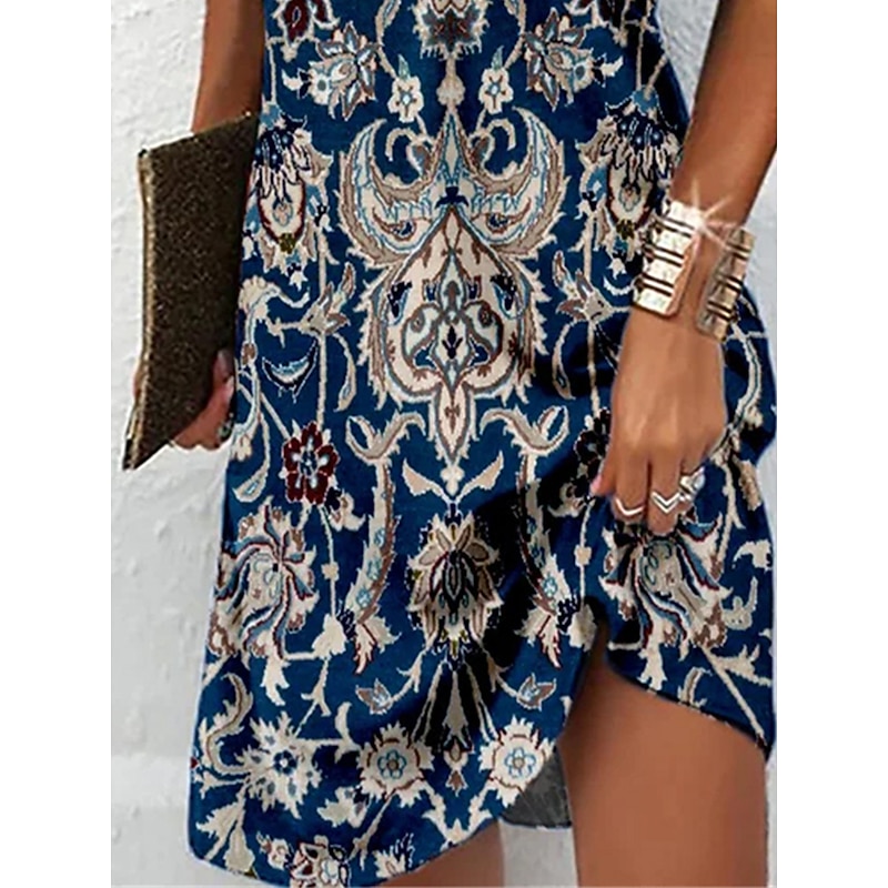 Women's Mini Dress Ethnic Dress Summer Dress Halter Neck Dress Print Dress Ethnic Tribal Outdoor Daily Going out Regular Fit Floral Tribal Sleeveless Halter Neck Blue Summer Spring2
