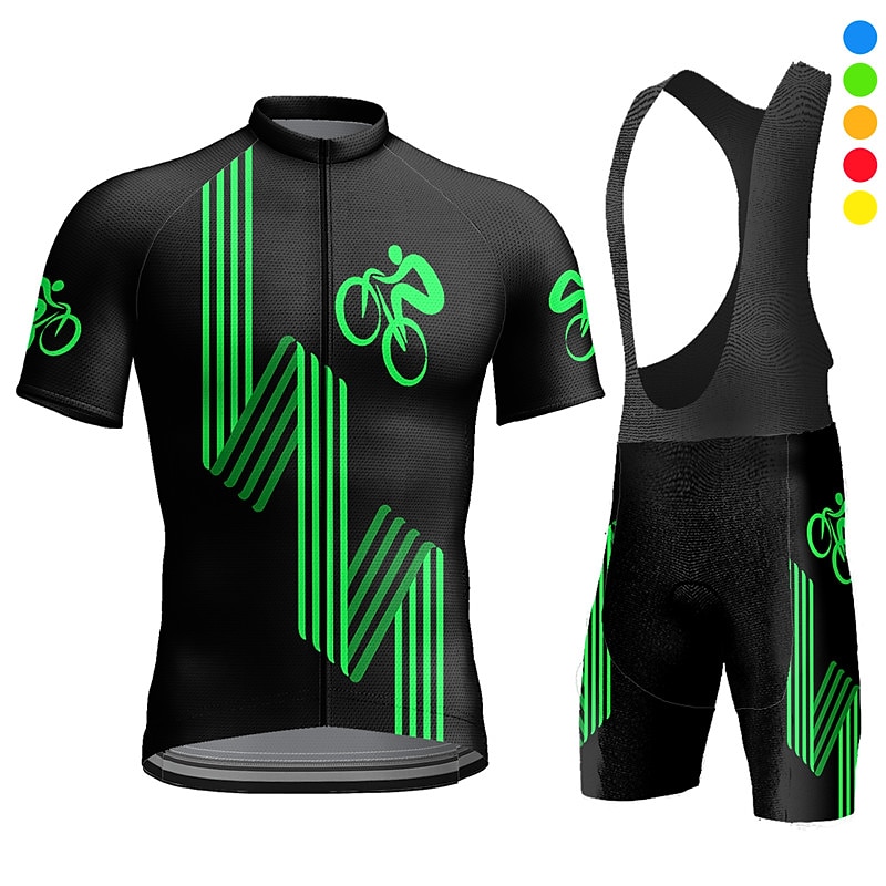 Men's Cycling Jersey with Bib Shorts Graphic Funny Short Sleeve Bike Clothing Suit with 3 Rear Pockets Mountain Bike MTB Road Bike Cycling 3D Pad Quick Dry Back Pocket Moisture Wicking Sports Yellow