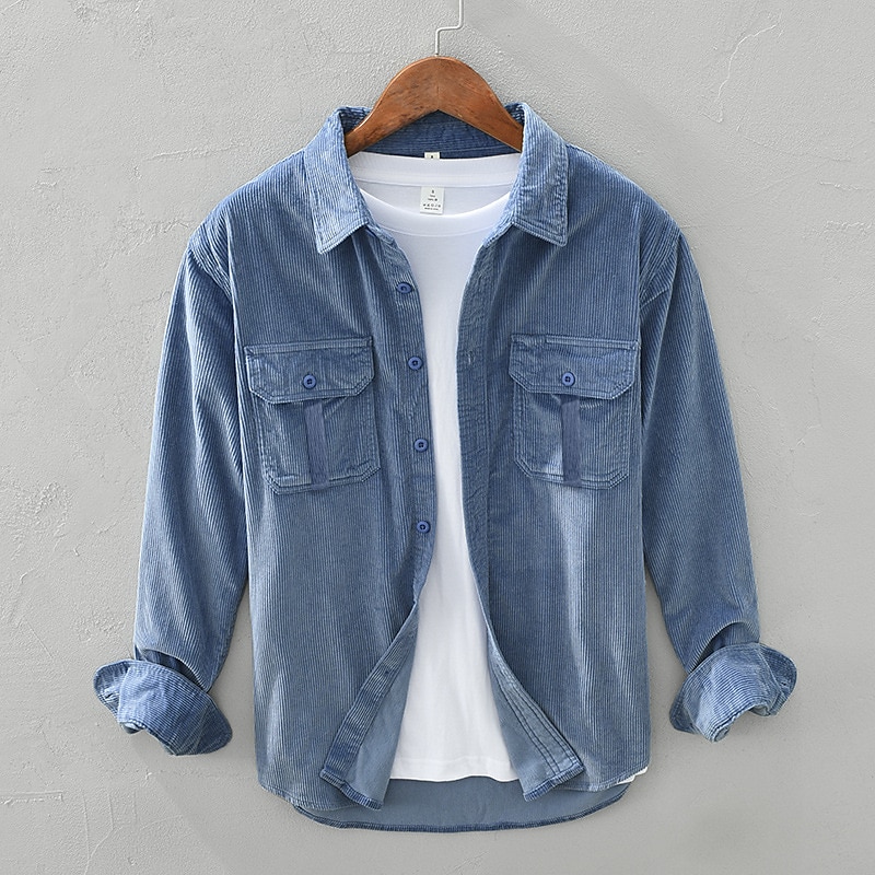Men's Corduroy Shirt Shirt Jacket Overshirt Plain Street Daily Yellow Blue Gray Long Sleeve Turndown Fall Winter Clothing Apparel Button-Down3