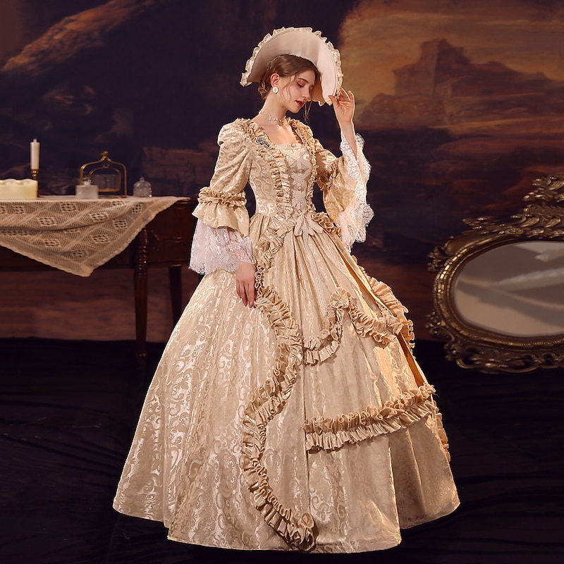 Cinderella Vintage Princess Colonial Period Dress All Costume Victorian Rococo Vintage Cosplay Performance Party Halloween 3/4-Length Sleeve Halloween3