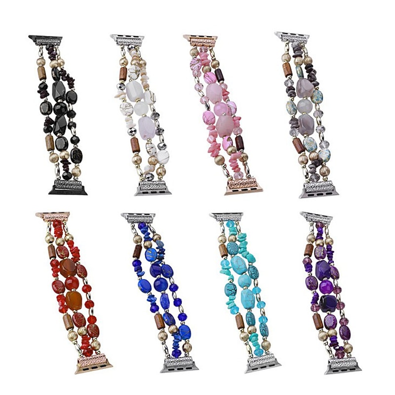 Jewelry Bracelet Compatible with Apple Watch band 38mm 40mm 41mm 42mm 44mm 45mm 49mm Women Beaded Two Tone Beads Strap Replacement Wristband for iwatch Series Ultra 8 7 6 5 4 3 2 1 SE