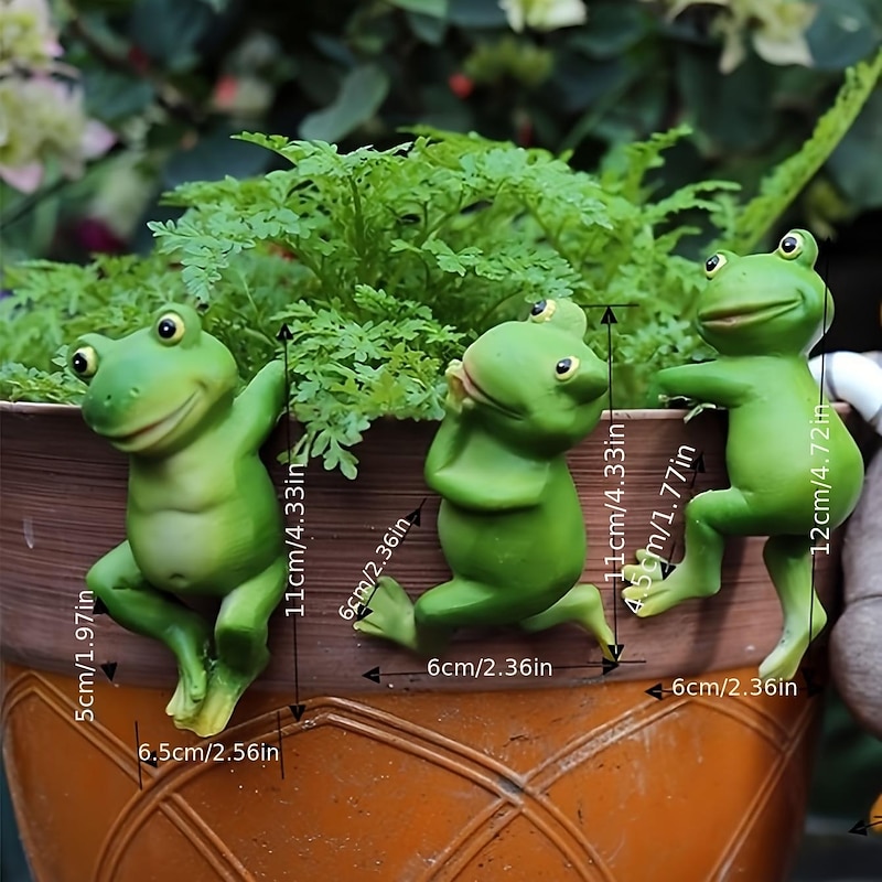 3pcs/set Cute Frog Figurines Hanging Animal Statue, Resin Pot Hanging Climbing Frog Sculpture Outdoor Statues Ornaments Decor For Flower Pot/Fence, Yard Art Figurines For Patio Lawn House3