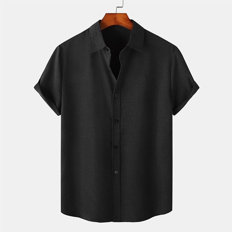 Men's Shirt Summer Shirt Casual Shirt Button Up Shirt Black Pink Blue Dark Green Purple Short Sleeve Plain Turndown Vacation Daily Clothing Apparel Fashion Casual Comfortable3