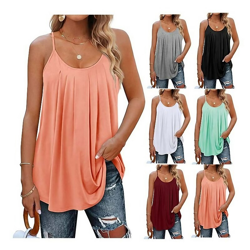 Women's Camisole Tank Top Plain Vacation Hawaiian Casual Sleeveless Round Neck Regular Tops Casual Beach Black White Light Green Pink Wine Summer Spring 20