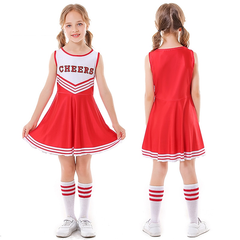 Girls' Cheer Leaders Dancer Performance Dancing Dress More Accessories Classic & Timeless Polyester bright red Black Blue Dress Socks Accessory Set4